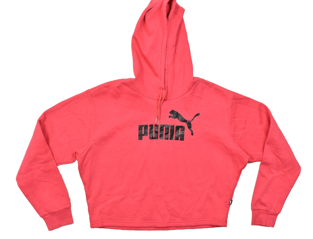 PUMA Women's Size Medium Pink Cropped Pullover Hoodie Graphic Logo Cotton Blend